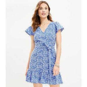 LOFT Eyelet Belted Flutter Sleeve Swing Dress